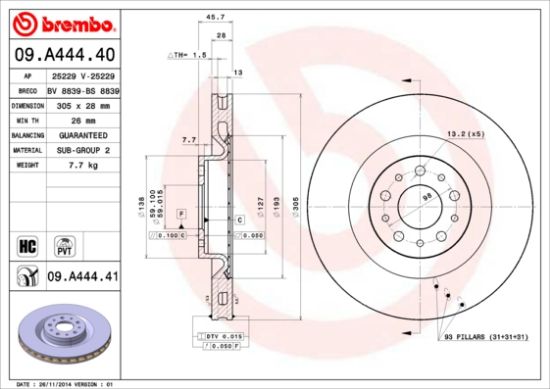 Obrázok Brzdový kotúč BREMBO COATED DISC LINE 09A44441