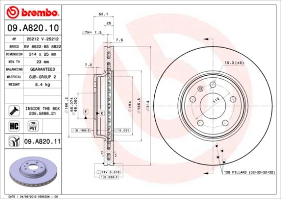 Obrázok Brzdový kotúč BREMBO COATED DISC LINE 09A82011