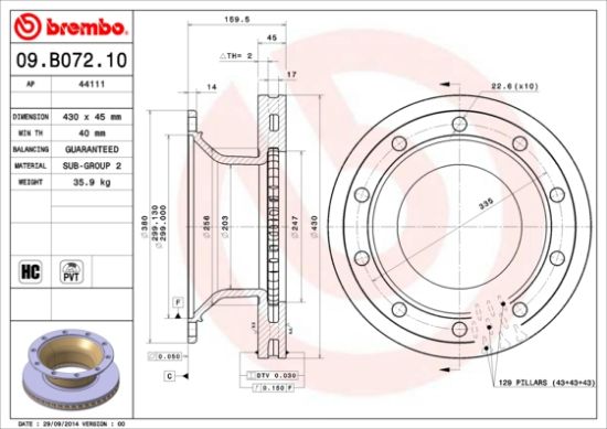Obrázok Brzdový kotúč BREMBO  09B07210