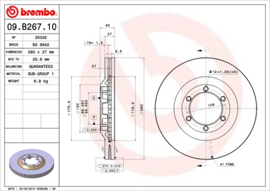 Obrázok Brzdový kotúč BREMBO  09B26710