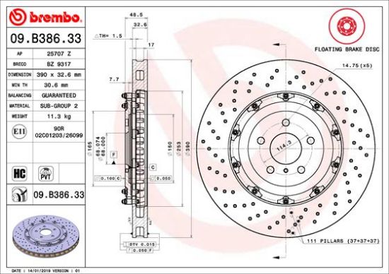 Obrázok Brzdový kotúč BREMBO TWO-PIECE FLOATING DISCS LINE 09B38633