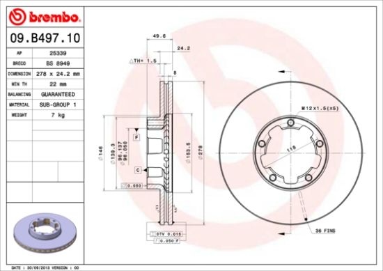 Obrázok Brzdový kotúč BREMBO  09B49710