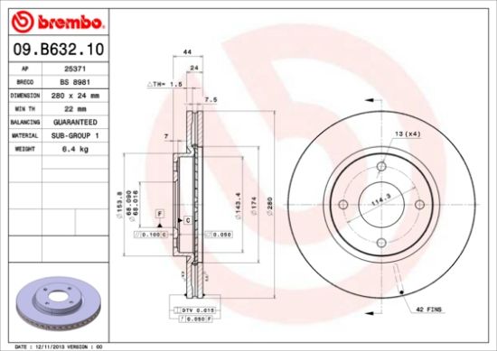Obrázok Brzdový kotúč BREMBO  09B63210