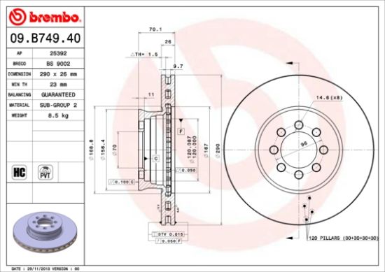 Obrázok Brzdový kotúč BREMBO  09B74940