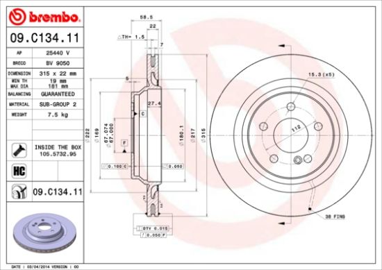 Obrázok Brzdový kotúč BREMBO COATED DISC LINE 09C13411