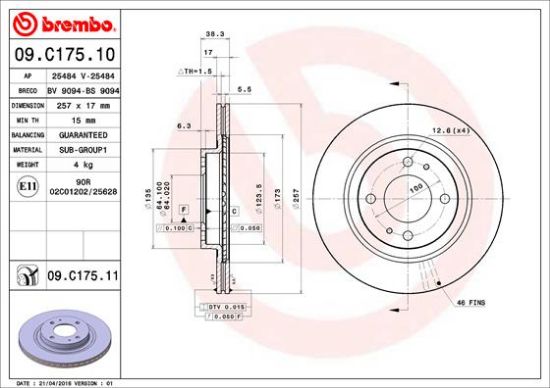Obrázok Brzdový kotúč BREMBO COATED DISC LINE 09C17511