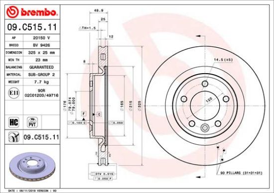 Obrázok Brzdový kotúč BREMBO COATED DISC LINE 09C51511