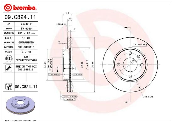 Obrázok Brzdový kotúč BREMBO COATED DISC LINE 09C82411