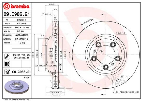 Obrázok Brzdový kotúč BREMBO COATED DISC LINE 09C98621