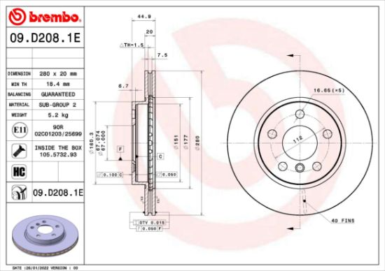 Obrázok Sada bŕzd, Kotúčová brzda BREMBO  KT08011