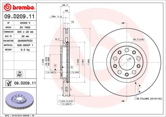 Obrázok Brzdový kotúč BREMBO COATED DISC LINE 09D20911