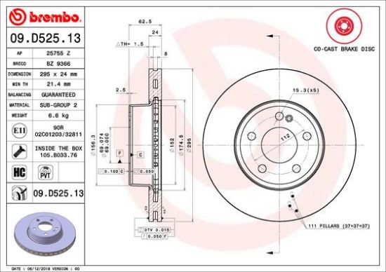Obrázok Brzdový kotúč BREMBO CO-CAST DISCS LINE 09D52513