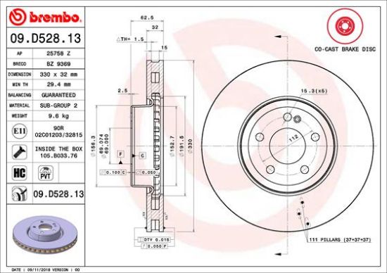Obrázok Brzdový kotúč BREMBO CO-CAST DISCS LINE 09D52813