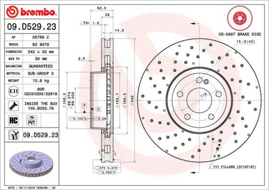 Obrázok Brzdový kotúč BREMBO CO-CAST DISCS LINE 09D52923