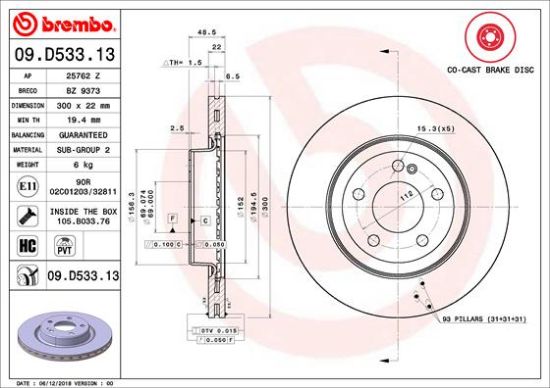 Obrázok Brzdový kotúč BREMBO CO-CAST DISCS LINE 09D53313