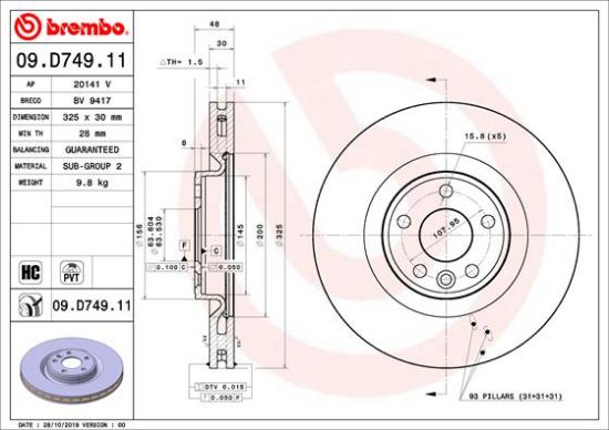 Obrázok Brzdový kotúč BREMBO COATED DISC LINE 09D74911