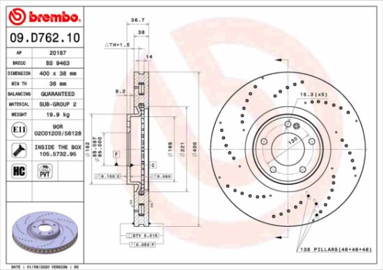 Obrázok Brzdový kotúč BREMBO  09D76210