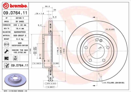Obrázok Brzdový kotúč BREMBO COATED DISC LINE 09D76411