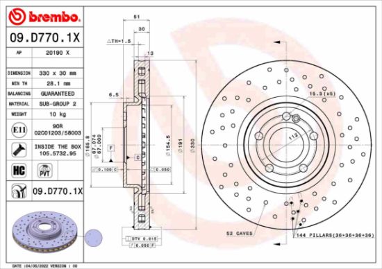 Obrázok Brzdový kotúč BREMBO  XTRA LINE 09D7701X