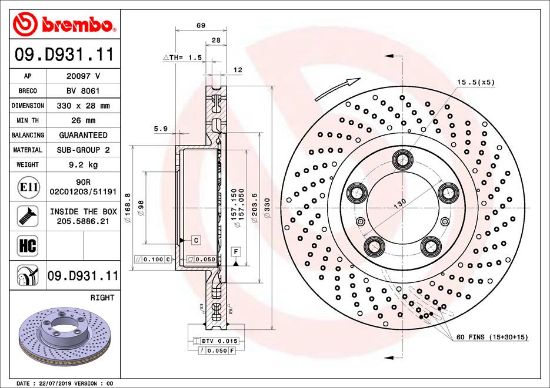 Obrázok Brzdový kotúč BREMBO COATED DISC LINE 09D93111