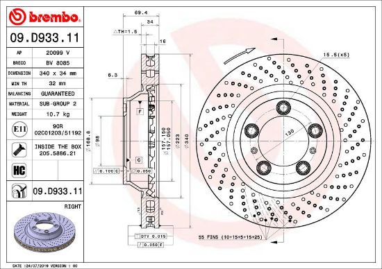 Obrázok Brzdový kotúč BREMBO COATED DISC LINE 09D93311