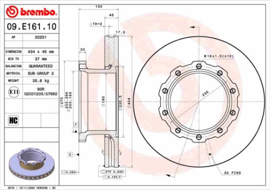Obrázok Brzdový kotúč BREMBO  09E16110
