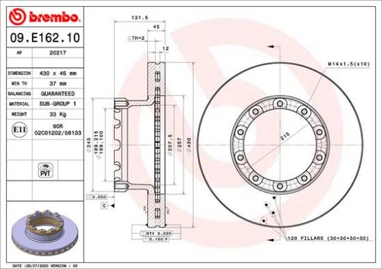 Obrázok Brzdový kotúč BREMBO  09E16210