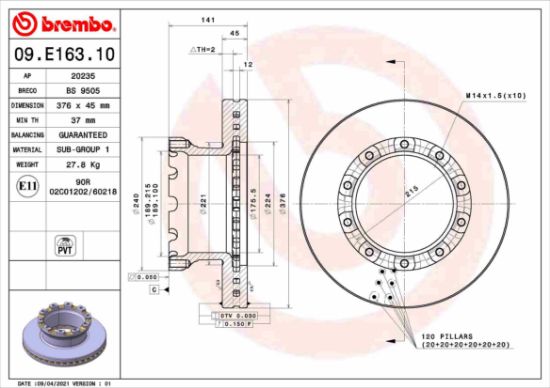 Obrázok Brzdový kotúč BREMBO  09E16310