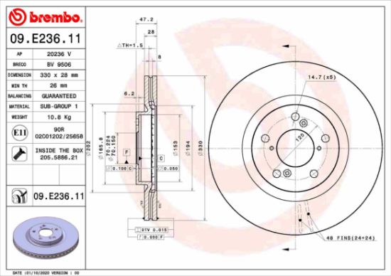 Obrázok Brzdový kotúč BREMBO COATED DISC LINE 09E23611