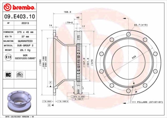 Obrázok Brzdový kotúč BREMBO  09E40310