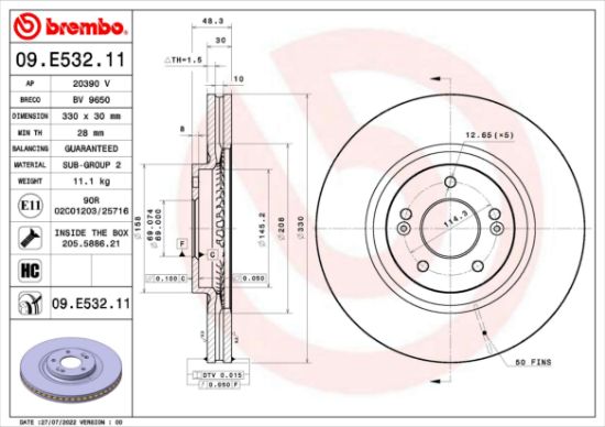Obrázok Brzdový kotúč BREMBO PRIME LINE - UV Coated 09E53211