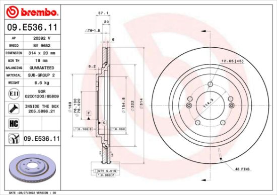 Obrázok Brzdový kotúč BREMBO PRIME LINE - UV Coated 09E53611