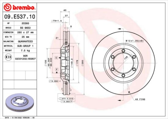 Obrázok Brzdový kotúč BREMBO PRIME LINE 09E53710