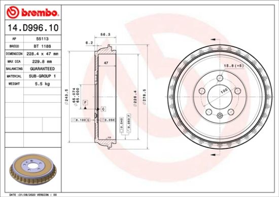 Obrázok Brzdový bubon BREMBO  14D99610