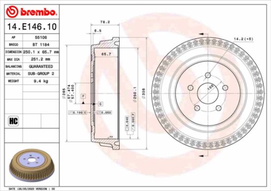 Obrázok Brzdový bubon BREMBO  14E14610