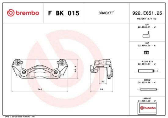 Obrázok Sada drżiakov brzd. strmeňov BREMBO  FBK015