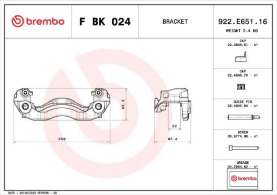 Obrázok Sada drżiakov brzd. strmeňov BREMBO  FBK024
