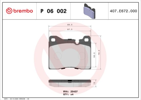 Obrázok Sada brzdových platničiek kotúčovej brzdy BREMBO  P06002