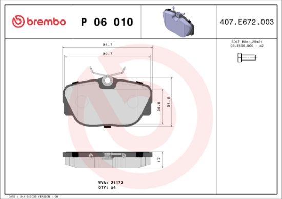 Obrázok Sada brzdových platničiek kotúčovej brzdy BREMBO  P06010