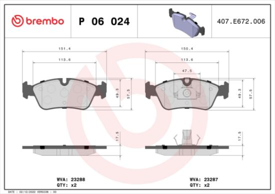 Obrázok Sada brzdových platničiek kotúčovej brzdy BREMBO  P06024