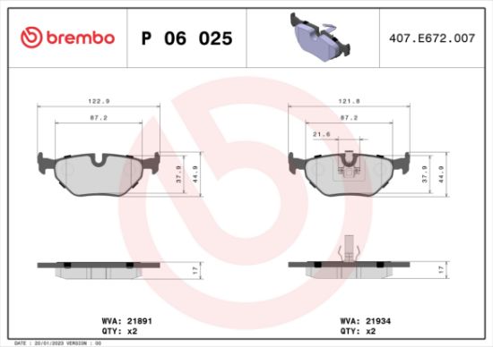 Obrázok Sada brzdových platničiek kotúčovej brzdy BREMBO  P06025