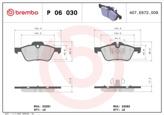 Obrázok Sada brzdových platničiek kotúčovej brzdy BREMBO  P06030
