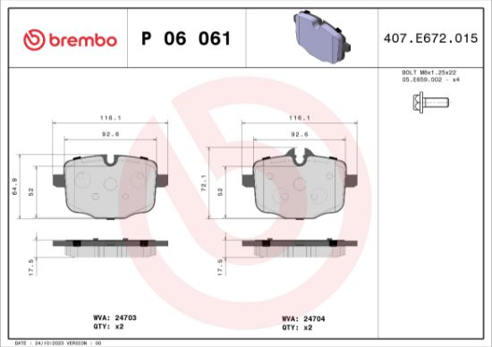 Obrázok Sada brzdových platničiek kotúčovej brzdy BREMBO  P06061