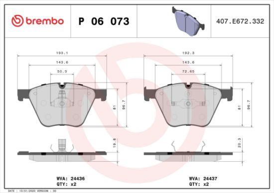 Obrázok Sada brzdových platničiek kotúčovej brzdy BREMBO  P06073