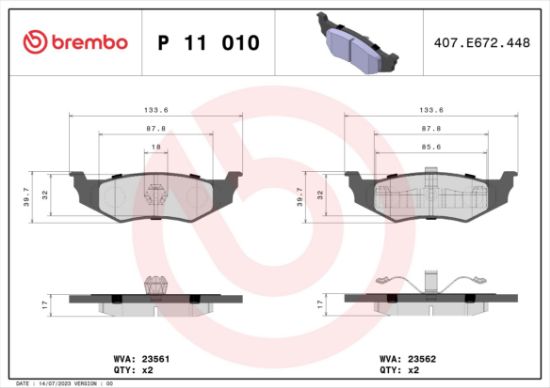Obrázok Sada brzdových platničiek kotúčovej brzdy BREMBO  P11010
