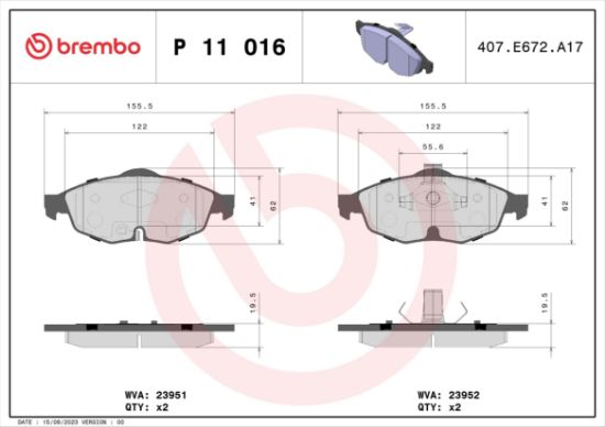 Obrázok Sada brzdových platničiek kotúčovej brzdy BREMBO  P11016