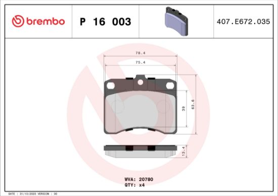 Obrázok Sada brzdových platničiek kotúčovej brzdy BREMBO  P16003