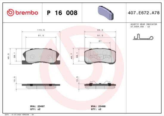 Obrázok Sada brzdových platničiek kotúčovej brzdy BREMBO  P16008