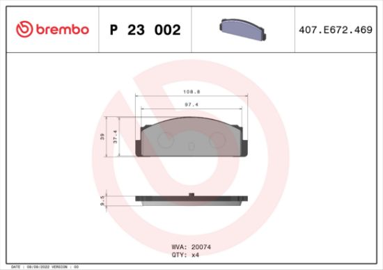 Obrázok Sada brzdových platničiek kotúčovej brzdy BREMBO  P23002