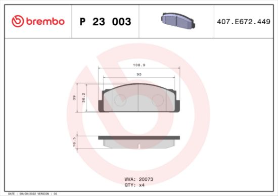 Obrázok Sada brzdových platničiek kotúčovej brzdy BREMBO  P23003